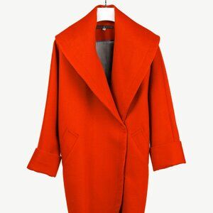 Tavan & Mitto Red Wool Shawl Collar Kimono-Sleeve Midi Coat